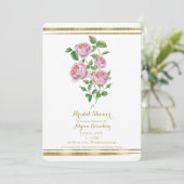 ピンクヴィンテージ花植物性金ゴールドブライダルシャワー 招待状 (スタンド正面)