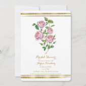 ピンクヴィンテージ花植物性金ゴールドブライダルシャワー 招待状 (正面)