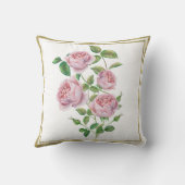 ピンクヴィンテージ花植物緑葉の金ゴールド クッション (裏面)