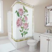 ピンクヴィンテージ花植物緑葉の金ゴールド シャワーカーテン (インサイチュ)