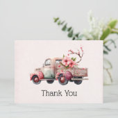 ピンクヴィンテージ農家のトラックありがとう サンキューカード (スタンド正面)