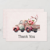 ピンクヴィンテージ農家のトラックありがとう サンキューカード (正面/裏面)