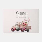 ピンクヴィンテージ農家のトラックへようこそ ドアマット (正面)