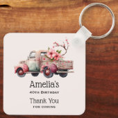 ピンクヴィンテージ農家のトラック誕生日ありがとう キーホルダー (裏面)