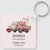 ピンクヴィンテージ農家のトラック誕生日ありがとう キーホルダー (裏面)