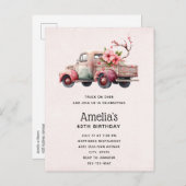 ピンクヴィンテージ農家トラック誕生日 インビテーションポストカード (正面/裏面)