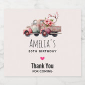 ピンクヴィンテージ農家トラック誕生日 スパークリングワインラベル (シングルラベル)