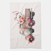 ピンクヴィンテージ農家トラック キッチンタオル (縦)