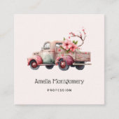 ピンクヴィンテージ農家トラック スクエア名刺 (正面)