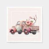 ピンクヴィンテージ農家トラック スタンダードカクテルナプキン (正面)