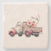 ピンクヴィンテージ農家トラック ストーンコースター (正面)