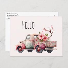 ピンクヴィンテージ農家トラック ポストカード