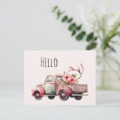 ピンクヴィンテージ農家トラック ポストカード (スタンド正面)