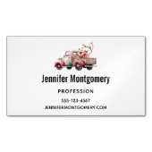 ピンクヴィンテージ農家トラック マグネット名刺 (正面)