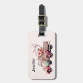 ピンクヴィンテージ農家トラック ラゲッジタグ (正面縦)