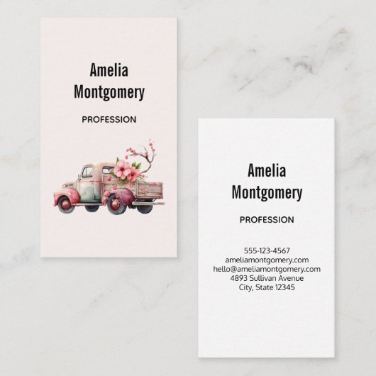 ピンクヴィンテージ農家トラック 名刺 (正面/裏面)