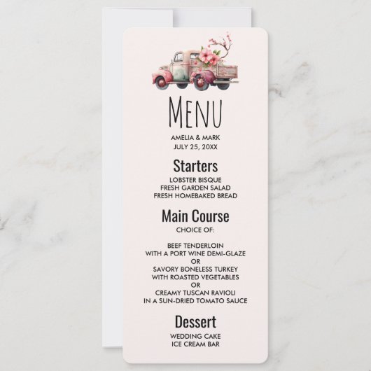 ピンクヴィンテージ農家トラック 招待状 (正面)