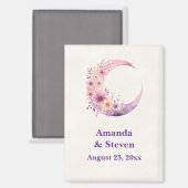 ピンク三日月の結婚式の日付を保存 マグネット (正面/裏面)