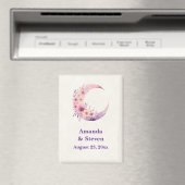 ピンク三日月の結婚式の日付を保存 マグネット (インサイチュ (食洗機))