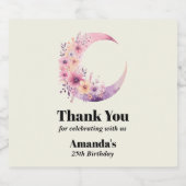 ピンク三日月花かわいらし誕生日 ビールラベル (シングルラベル)