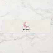 ピンク三日月花かわいらし誕生日 ペットボトルラベル (シングルラベル)