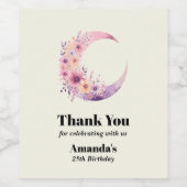 ピンク三日月花かわいらし誕生日 ワインラベル (シングルラベル)