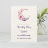 ピンク三日月花かわいらし誕生日 招待状 (スタンド正面)