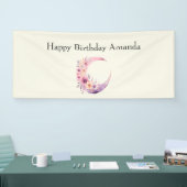 ピンク三日月花かわいらし誕生日 横断幕 (トレードショー)