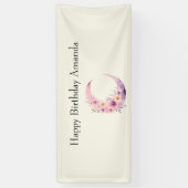 ピンク三日月花かわいらし誕生日 横断幕 (縦)