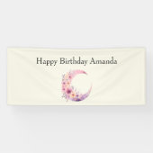 ピンク三日月花かわいらし誕生日 横断幕 (横)