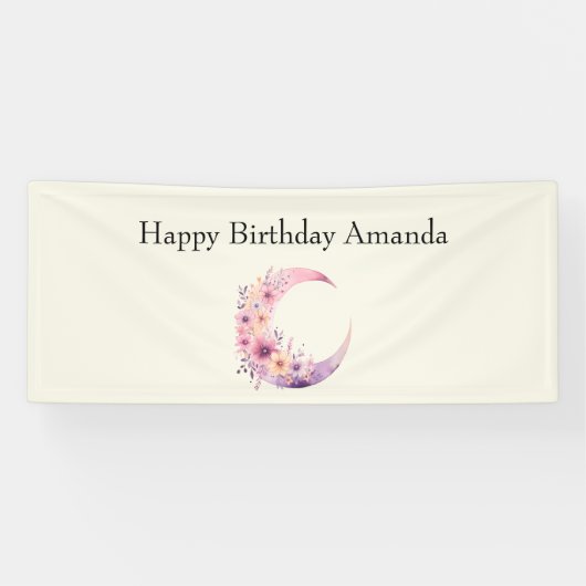 ピンク三日月花かわいらし誕生日 横断幕 (横)