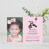 ピンク三輪車パーティー、自転車パーティの招待状 招待状 (スタンド正面)