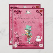 ピンク不機嫌ハッターSip & Seeベビーシャワー 招待状 (正面/裏面)