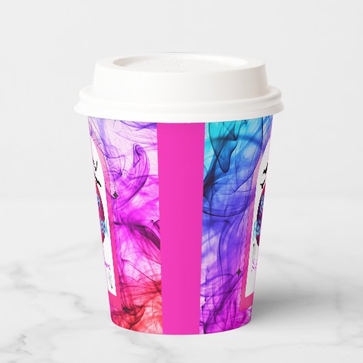 ピンク不気味おもしろいこうもりフルムーンハッピーハローウィン 紙コップ (左)