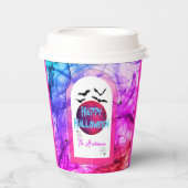 ピンク不気味おもしろいこうもりフルムーンハッピーハローウィン 紙コップ (正面)