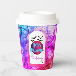 ピンク不気味おもしろいこうもりフルムーンハッピーハローウィン 紙コップ