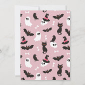 ピンク不気味お祝いガールハロウィーン誕生日 招待状 (裏面)