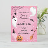 ピンク不気味お祝いハロウィーン誕生日招待状 招待状 (スタンド正面)