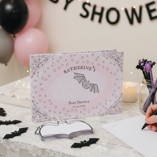 ピンク不気味かわいいこうもりハロウィーン赤ちゃんシャワー ゲストブック