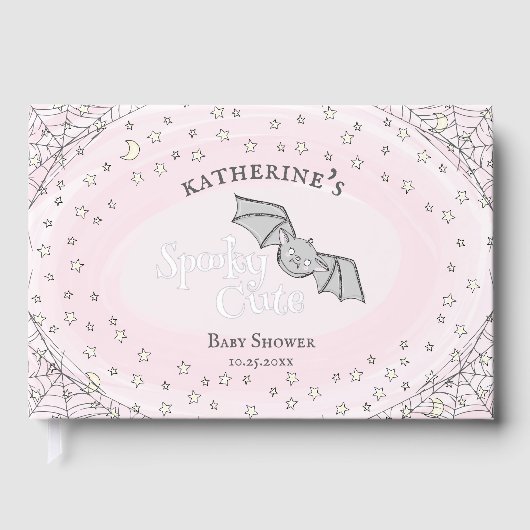ピンク不気味かわいいこうもりハロウィーン赤ちゃんシャワー ゲストブック (正面)