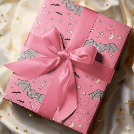 ピンク不気味かわいいこうもりハロウィーン ラッピングペーパー