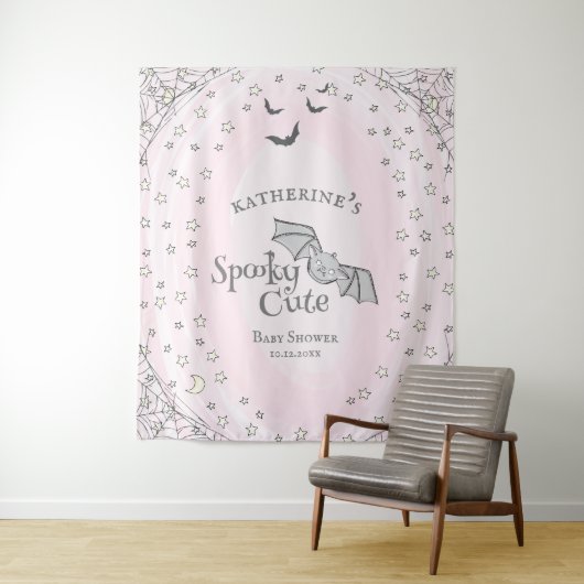 ピンク不気味かわいいハロウィーン赤ちゃんシャワー背景 タペストリー (インサイチュ)