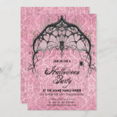 ピンク不気味とブラックスパイダーウェブ招待状 招待状 (正面/裏面)