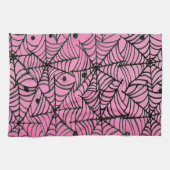 ピンク不気味のハロウィーンスパイダーウェブ キッチンタオル (横)