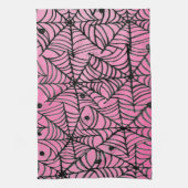 ピンク不気味のハロウィーンスパイダーウェブ キッチンタオル (縦)