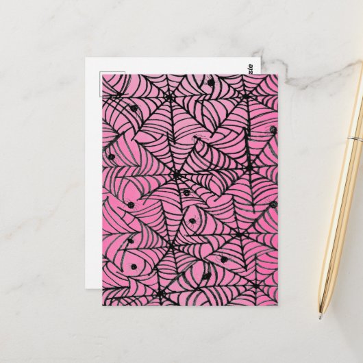 ピンク不気味のハロウィーンスパイダーウェブ ポストカード (正面/裏面インサイチュ)