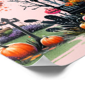 ピンク不気味のハロウィーン誕生日パーティーサイン ポスター (角)