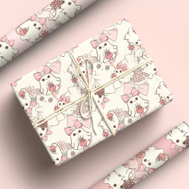 ピンク不気味の弓を使ったかわいい幽霊 ラッピングペーパーシート