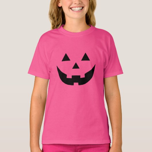 ピンク不気味の黒いハロウィーンのカボチャのちょうちんハロウィーンの衣装 Tシャツ (正面)