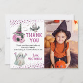 ピンク不気味ガールハロウィーン写真サンキューカード 招待状 (正面)